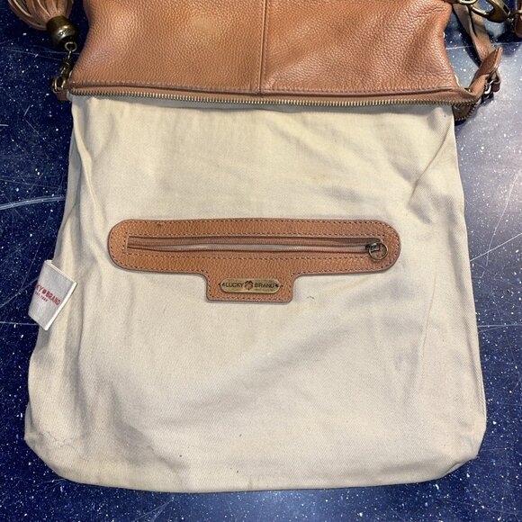 Lucky Brand Leather Crossbody Shoulder Bag Fringe Tan Boho Hippie Western - Picture 6 of 12